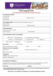 Correct Dig Form Grave Digging Form March 2025 – Wincanton Town Council